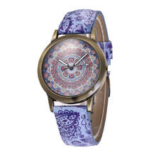 Reloj de pulsera de cuarzo para mujer, con diseño de flores coloridas, esfera redonda, cuero de imitación, estilo bohemio, regalo de lujo 2024 - compra barato
