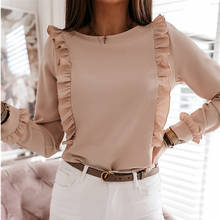 Aprmhisy Elegant Ruffles Blouse Shirt For Women 2021 New Long Sleeve Back Button Casual Office Shirts Tops 2024 - buy cheap