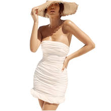 Mini vestido tomara-que-caia tubos sensuais para mulheres, vestido curto sem alça com costas plissadas, sem alça, tube branco 2024 - compre barato