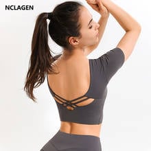 NCLAGEN Sports Top Open Back Short Sleeve Gym T-shirt Push-up Cross Slim Stretch Fitness Underwear Athletic Active Yoga Blouse 2024 - buy cheap