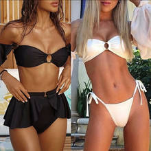 Fashion Women Sexy Swimwear Bandage Lantern Sleeve Bikini Set Push-up Padded Two Piece High Waist Ruffle Bathing Suit Swimsuit 2024 - buy cheap