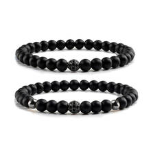 Classic Natural Stone Men Bracelets Charm Micro Pave CZ Ball Women 6mm Black Matte Beads Bracelet Yoga Jewelry 2024 - buy cheap