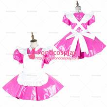 Fondcosplay adulto sexy cruz vestir sissy maid curto rosa quente pesado pvc vestido com fechadura uniforme avental branco sob medida [g2138] 2024 - compre barato