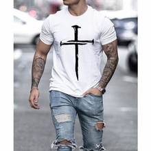 Camiseta de verão masculina, estampa de jesus cruz 3d, camiseta de tamanho grande, casual, com mangas curtas, gola redonda, moda de rua 2024 - compre barato