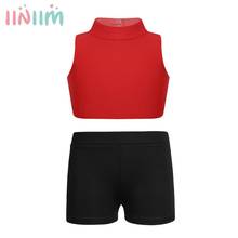 Kids Girls Sleeveless Dance Exercise Clothing Criss Cross Back Tanks Bra Crop Top with Boy-cut Low Rise Dance Shorts Active Set 2024 - buy cheap