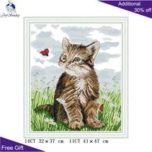 Joy Sunday Cat And Ladybird Cross Stitch DA325 14CT 11CT Counted and Stamped Home Decor Cat And Ladybird Cross Stitch kits 2024 - buy cheap