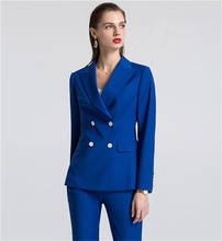 Conjunto de calças femininas azul royal, calças de trabalho, ternos ol mulheres blazer (jaqueta + calças), terno para mulheres, conjunto de festa 2024 - compre barato