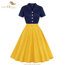 SISHION/женское летнее платье с коротким рукавом, VD1430 3XL 4XL, большие размеры, фиолетовое, желтое Хлопковое платье в стиле ретро, винтажные платья 50S 2024 - купить недорого