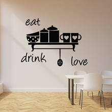 Eat Drink Love Wall Decal Kitchen Home Decor Heart Cups Cafe Restaurant Vinyl Wall Stickers Window Mural Art Removable S1144 2024 - buy cheap