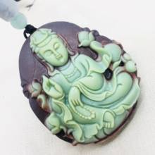 Colgante de Guanyin de loto de dos colores tallado a mano de jade púrpura natural puro con collar simple, cadena de suéter para hombres y mujeres 2024 - compra barato