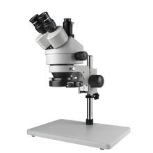 Microscópio industrial trinocular estéreo 7x-45x, zoom, lente objetiva, suporte para mesa, pilar, luz anel de led 56 lâmpadas 2024 - compre barato