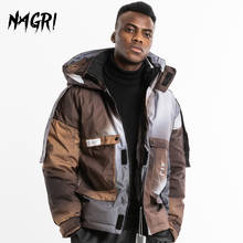 Inverno com capuz para baixo jaqueta para homem gradiente retalhos hip hop streetwear 90% pato branco para baixo casaco grosso quente parka masculino outerwear 2024 - compre barato