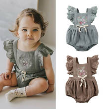 PUDCOCO Одежда для маленьких девочек; Одежда для новорожденных рюшами комбинезон с цветочным рисунком Летняя одежда на возраст от 0 до 18 месяцев 2024 - купить недорого