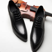 Мужские классические туфли из натуральной кожи, черные оксфорды, деловые Костюмные свадебные туфли, мужская обувь на шнуровке с острым носком для бизнеса, офиса, работы 2024 - купить недорого