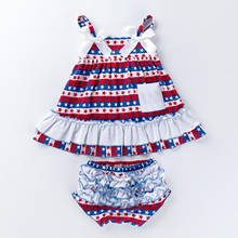 Conjunto de ropa para niña recién nacida, vestido a rayas para el día de la independencia, falda para el día de la bandera con tirantes, ropa infantil para recién nacidos 2024 - compra barato