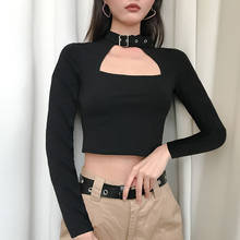 Mala feminina gótica longslive metal, camiseta casual estilo coreano outono inverno 2019 2024 - compre barato