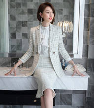 Conjunto de roupas de inverno feminino com saia, casaco xadrez elegante, jaqueta, trabalho, formal, negócios, duas peças, plus size 2024 - compre barato