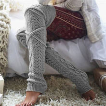 Braided Cable Knit Leg Warmers Over Knee High Socks Up Tie Footless Thicken New Long Leg Warmer Stockings Women Winter Socks 2024 - buy cheap