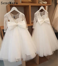 Vestido de flores de marfil blanco para niña, Vestido de manga larga para primer cumpleaños, princesa pequeña con lazo 2024 - compra barato