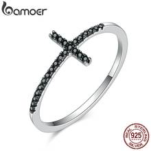 Bamoer 925 prata esterlina fé cruz forma anéis de dedo para as mulheres preto claro cz elegante popular jóias de casamento presente scr067 2024 - compre barato