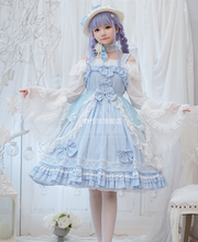 Lindo vestido de noiva com flores luz azul, vestido de princesa lolita para festa de chá jsk vestido de princesa com cintura alta vintage 2024 - compre barato