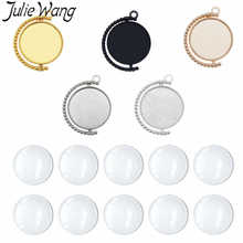 Julie Wang 5 Sets 25mm Cabochon Settings With Glass Rotatable Double Side Round Alloy Cameo Base Charms Jewelry Making Accessory 2024 - buy cheap