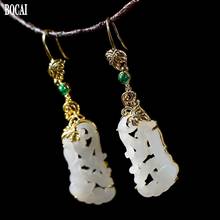 BOCAI new real S925 pure silver gilding process women's silver earrings natural jade earrings for woman 2024 - buy cheap