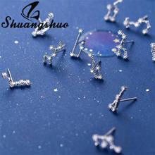 Shuangshuo Vintage Zodiac Sign 925 Real Sterling Silver Earrings 12 Constellation Stud Earrings for Women Girls Birthday Gift 2024 - buy cheap
