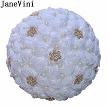 JaneVini White Satin Beaded Wedding Bouquet Crystal Bridal Bouquet Pearl Flowers Bride Hand Holder bouquet fleur artificielle 2024 - buy cheap