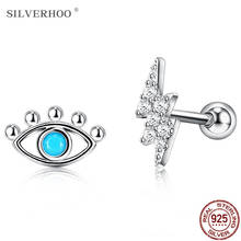 SILVERHOO 925 Sterling Silver Stud Earrings Demon Eyes Irregular Earring For Women Cute Lightning Charming Wedding Fine Jewelry 2024 - buy cheap