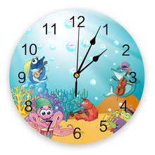 Relógio de parede estampado com animais do mar, relógio moderno de parede para sala de estar, decoração de casa, presente de natal, desenho animado 2024 - compre barato