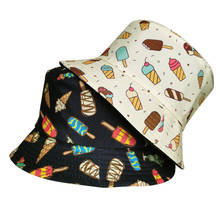 Sombrero de pescador con estampado de helado para hombre y mujer, gorra de cubo plegable con estampado de helado, para el sol y la playa, Unisex 2024 - compra barato