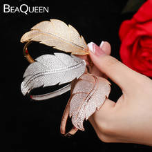 BeaQueen Famous Brand Designer Yellow Gold Color Big Leaf Shape Cubic Zirconia Wide Bangles Dubai Jewelry for Women B145 2024 - buy cheap
