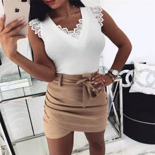 Women Sexy Blouses Summer Deep V-Neck Lace Shirts Sleeveless Backless Lace Patchwork Bandage Tops Female Casual Solid Slim Shirt 2024 - buy cheap