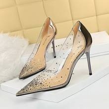 BIGTREE Women Pumps Sexy Nightclub Slim-Looking High Heel Shallow Fashion Thin High Heels Mouth Pointed-Toe PVC Crystal Shoes 2024 - buy cheap