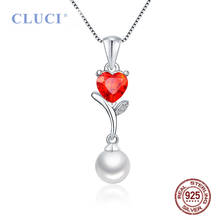 CLUCI-collar de plata de ley 925 con perla de agua salada, colgante de 6-7mm con corazón de circonia cúbica roja, joyería de boda, regalo, FSP071SB 2024 - compra barato