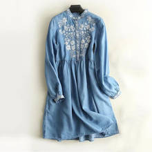 Vestido Vintage bohemio para primavera y otoño, prenda de manga suave, informal, de tela vaquera, con bordado Floral, de alta calidad 2024 - compra barato