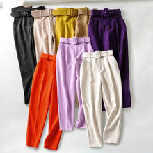 Calças de terno pretas para mulheres, cintura alta, faixas de calças de escritório, moda, meia-idade, calças rosa amarelas 2024 - compre barato