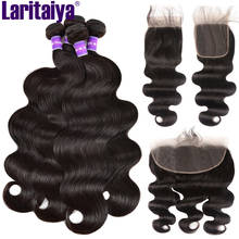 Laritaiya-mechones ondulados de cuerpo indio, extensiones de cabello humano 100% Frontal con cierre de encaje Frontal, con mechones 2024 - compra barato