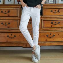 Calça jeans masculina cintura média do tornozelo, estilo esticável branca, frete grátis, primavera/verão 2020 2024 - compre barato