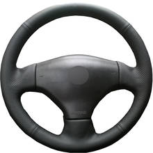 Capa para volante de carro couro sintético preto faça você mesmo costurado à mão para peugeot 206 2002-2006 2024 - compre barato