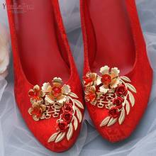 Yulapan x28 salto alto clipe de sapato rosa vermelha flor senhora fivela prom nupcial casamento jóias acessórios sapato nupcial chinês fivela 2024 - compre barato