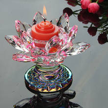 Portavelas de flor de loto de cristal colorido, suministros budistas, adornos artesanales, figuritas, candelabro Budista para fiesta de boda en casa 2024 - compra barato
