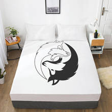 Lençol de cama com faixa elástica 3d, lençol 200x220 135x200 preto e branco lobo, 1 peça 2024 - compre barato