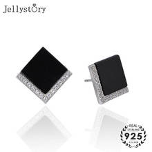 Jellystory 925 sterling silver stud earrings with obsidian zircon gemstone fine jewellery women earrings party wedding wholesale 2024 - buy cheap