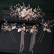 Luxury Chinese Style Jewelry Set Hairpin Haircombs Earrings Set Handmade Rhinestone Flower Women Hair Combs Vintage Headband XH 2024 - buy cheap