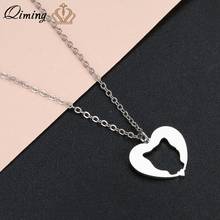 QIMING Stainless Steel Cat Animal Necklace For Women Kids Lovely Love Heart Cartoon Kitty Everyday Jewelry Dropship 2024 - buy cheap