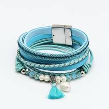 New Braid Leather Bracelet For Women Fashion Magnetic Buckle Multilayer Wrap Pearl Crystal Tassel Bracelet Bangle Jewelry Gift 2024 - buy cheap