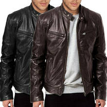 Men PU Leather Jacket Slim Fit Biker Jackets Coat Spring Autumn Fashion Zipper Stand Collar Male Leather Coats 2024 - buy cheap
