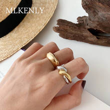 MLKENLY-Anillos abiertos de doble bucle para mujer, sortija brillante multiusos, minimalista, elegante, joyería de plata de ley 925 a la moda 2024 - compra barato